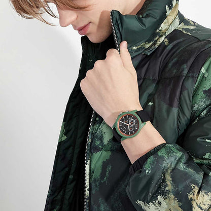 Armani Exchange Outerbanks AX1348 Men's Chronograph Watch – Black Dial with Black Silicone Strap