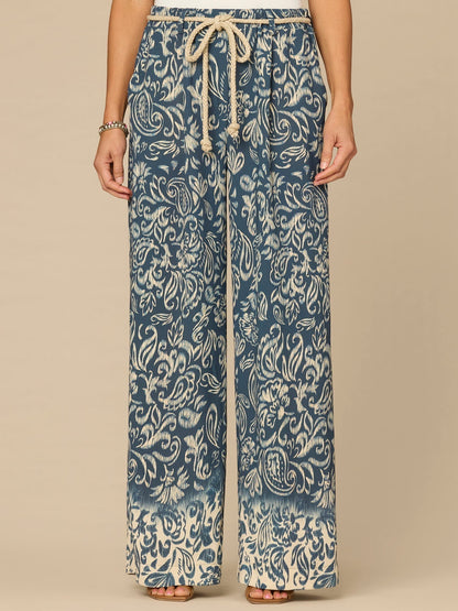 "Ab"leisure Skyrise Rope Belt Spade Pocket Printed Wide Leg Pants