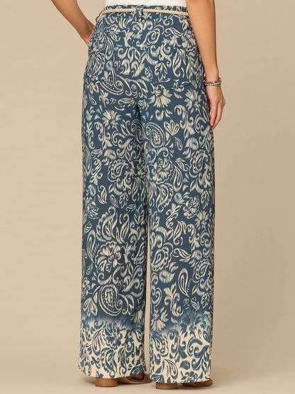 "Ab"leisure Skyrise Rope Belt Spade Pocket Printed Wide Leg Pants
