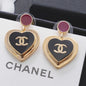 18K  Chanel Black & Red Heart Gold Earrings