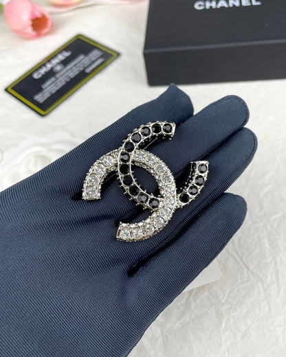 18K  Chanel Black & White Crystals Brooch