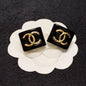 18K  Chanel Black Resin Square Earrings