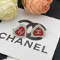 18K  Chanel Black & Red Heart Gold Earrings