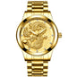 IL - Golden Stainless Steel Casual Watch Dragon Design, Waterproof, Luminous